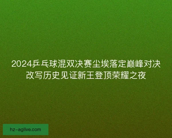 2024乒乓球混双决赛尘埃落定巅峰对决改写历史见证新王登顶荣耀之夜